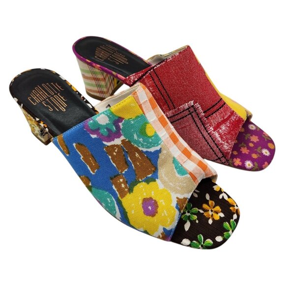 Charlotte Stone Jia Slip On Heeled Mule Sandals 12 Fabric Upper Limited Edition - Picture 1 of 9